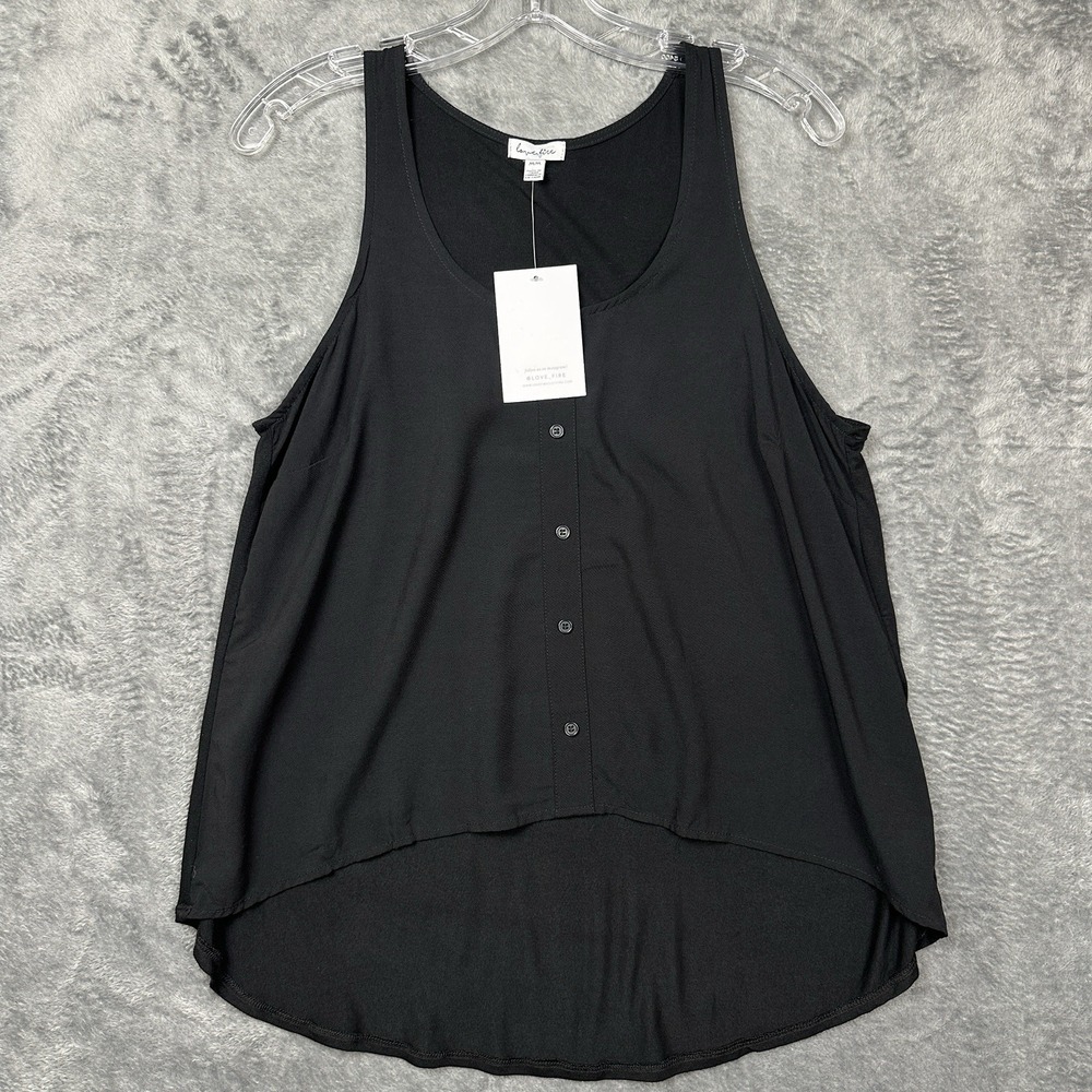 Love‎ Fire Tank Top Women's Medium Black High Low Sleeveless Rayon Casual NWT